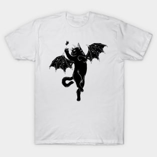 flying cat bat hunt butterfly T-Shirt